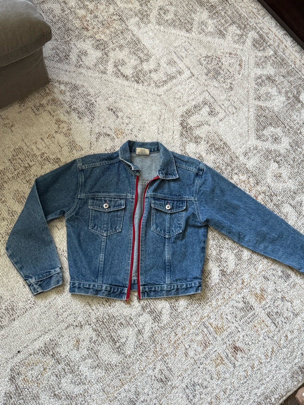 Vintage Blue Denim Jacket with Red Trim